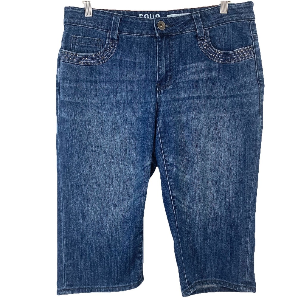 DKNY‎ Soho Denim Jean Shorts Bermuda Capri Inseam 15" Beaded Detail Mid Rise 14W